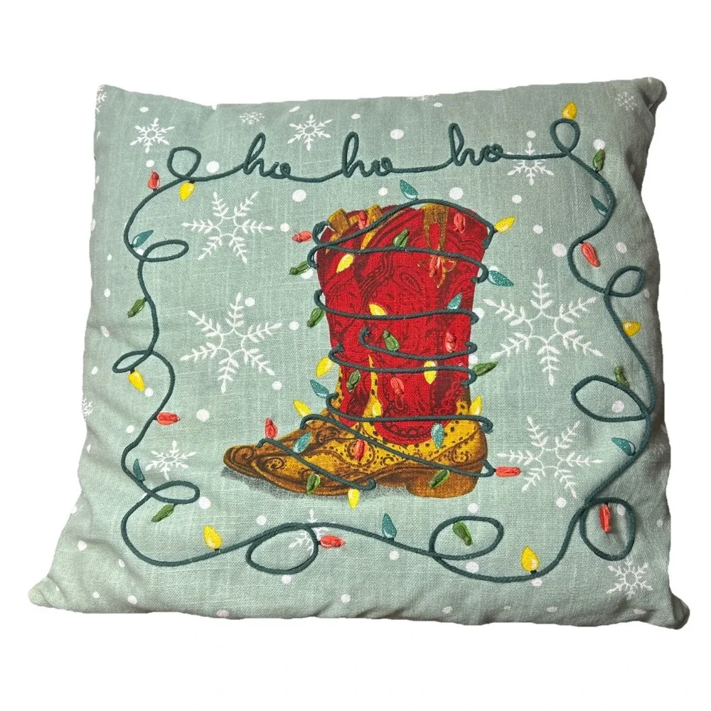 Pioneer Woman Decorative Throw Pillow Holiday Boot Painted Sparkly No INSERT